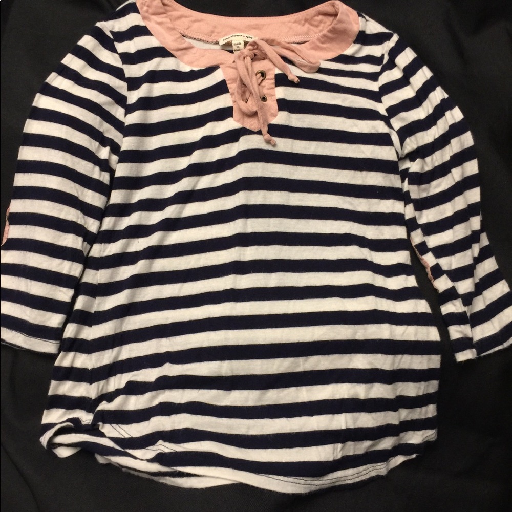 Kids L/S‎ Shirt Stripes w/Pink suede front/elbows